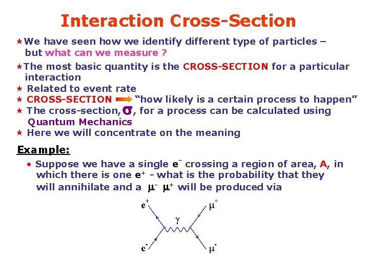 Interaction Cross-Section «We have seen how we identify different type of particles – but
