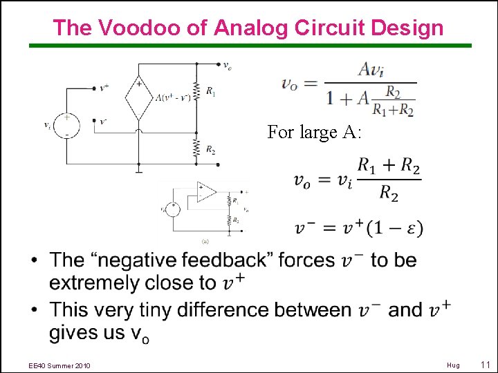 The Voodoo of Analog Circuit Design For large A: • EE 40 Summer 2010