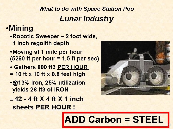 What to do with Space Station Poo Lunar Industry • Mining • Robotic Sweeper