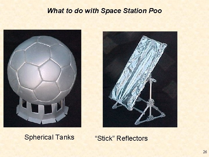 What to do with Space Station Poo Spherical Tanks “Stick” Reflectors 26 