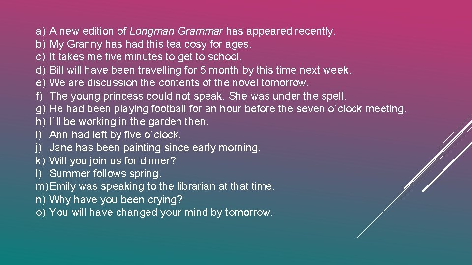 a) A new edition of Longman Grammar has appeared recently. b) My Granny has