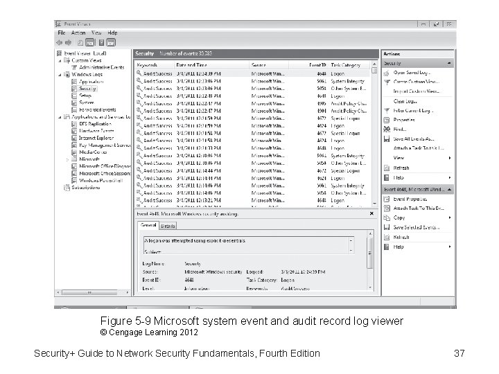 Figure 5 -9 Microsoft system event and audit record log viewer © Cengage Learning