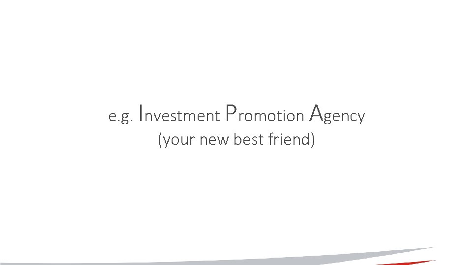 e. g. Investment Promotion Agency (your new best friend) 