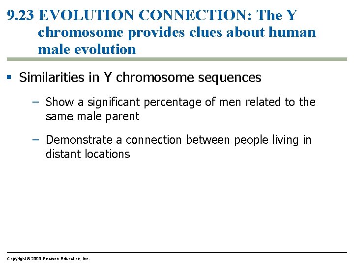 9. 23 EVOLUTION CONNECTION: The Y chromosome provides clues about human male evolution Similarities