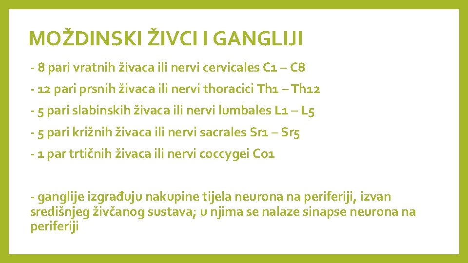 MOŽDINSKI ŽIVCI I GANGLIJI - 8 pari vratnih živaca ili nervi cervicales C 1