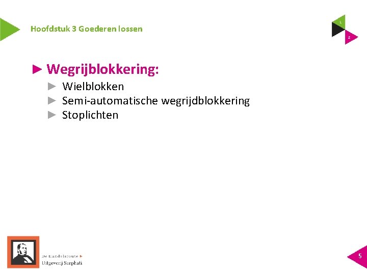 Hoofdstuk 3 Goederen lossen ► Wegrijblokkering: ► Wielblokken ► Semi-automatische wegrijdblokkering ► Stoplichten 5