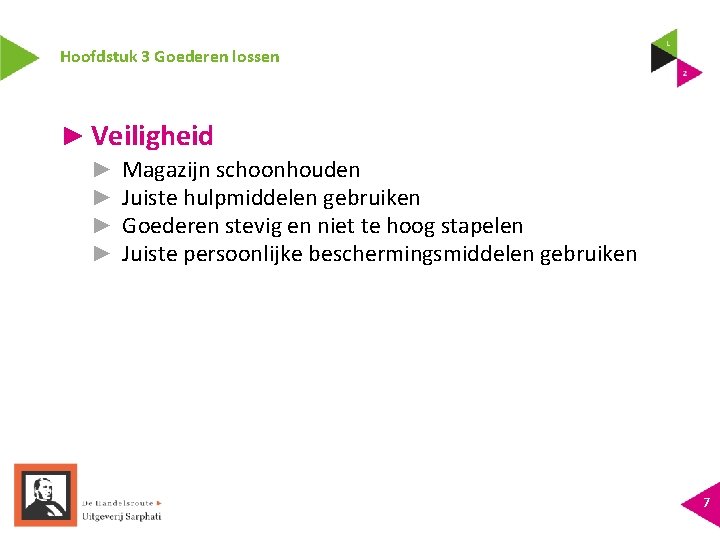 Hoofdstuk 3 Goederen lossen ► Veiligheid ► ► Magazijn schoonhouden Juiste hulpmiddelen gebruiken Goederen