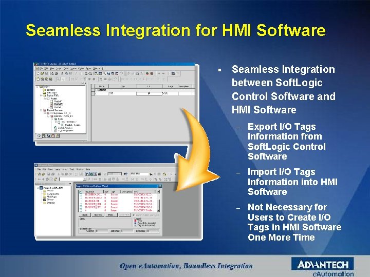 Seamless Integration for HMI Software § Seamless Integration between Soft. Logic Control Software and