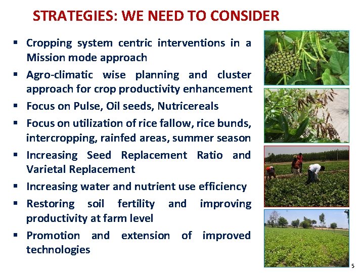 STRATEGIES: WE NEED TO CONSIDER § Cropping system centric interventions in a Mission mode