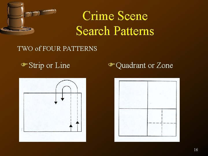 Crime Scene Search Patterns TWO of FOUR PATTERNS FStrip or Line FQuadrant or Zone