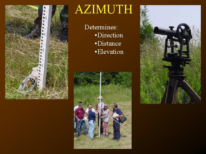 AZIMUTH Determines: • Direction • Distance • Elevation 