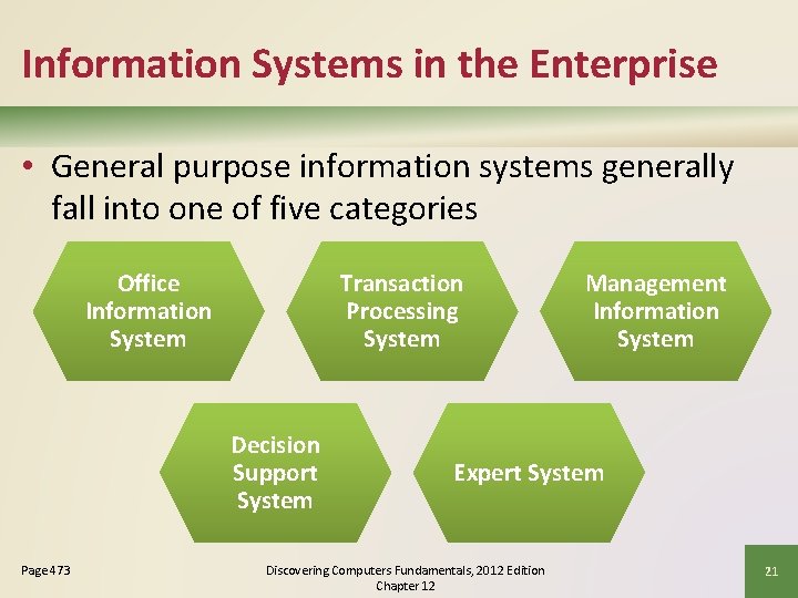 Information Systems in the Enterprise • General purpose information systems generally fall into one