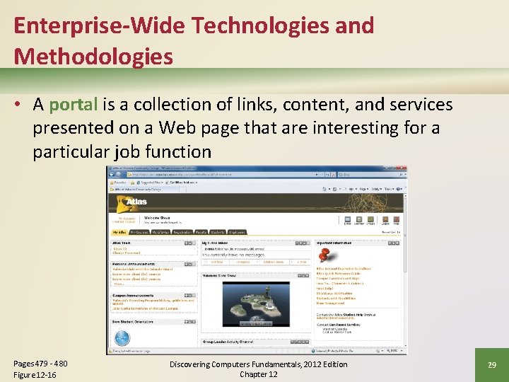 Enterprise-Wide Technologies and Methodologies • A portal is a collection of links, content, and