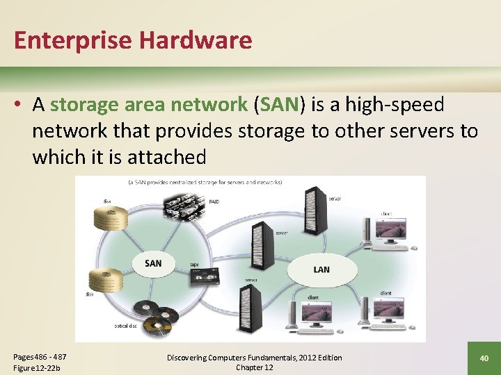 Enterprise Hardware • A storage area network (SAN) is a high-speed network that provides