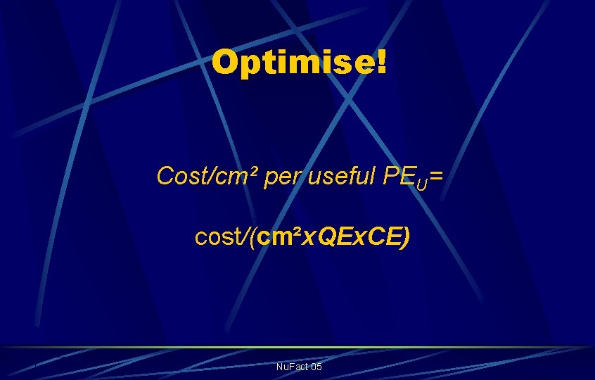 Optimise! Cost/cm² per useful PEU= cost/(cm²x. QEx. CE) Nu. Fact 05 