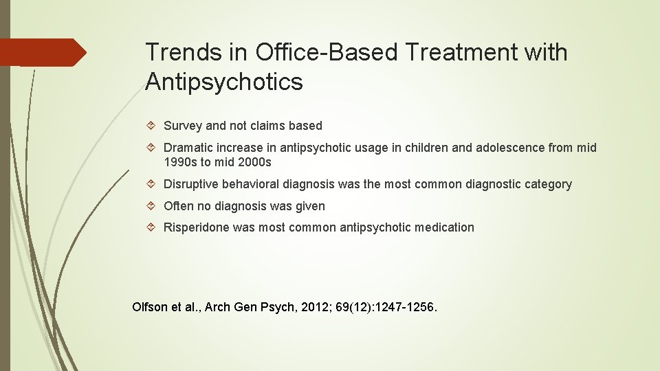 Trends in Office-Based Treatment with Antipsychotics Survey and not claims based Dramatic increase in