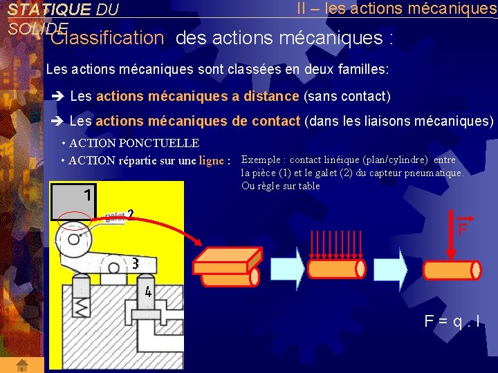 STATIQUE DU SOLIDE II – les actions mécaniques Classification des actions mécaniques : Les