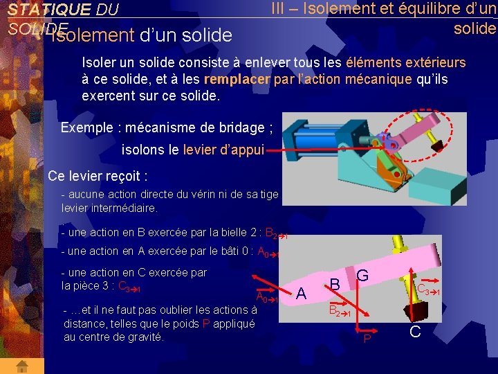 STATIQUE DU SOLIDE Isolement d’un solide III – Isolement et équilibre d’un solide Isoler