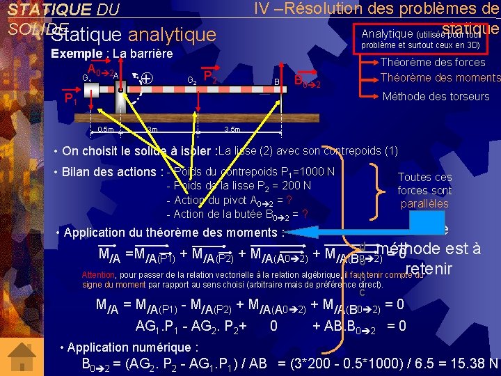 IV –Résolution des problèmes de Analytique (utiliséestatique pour tout STATIQUE DU SOLIDE Statique analytique