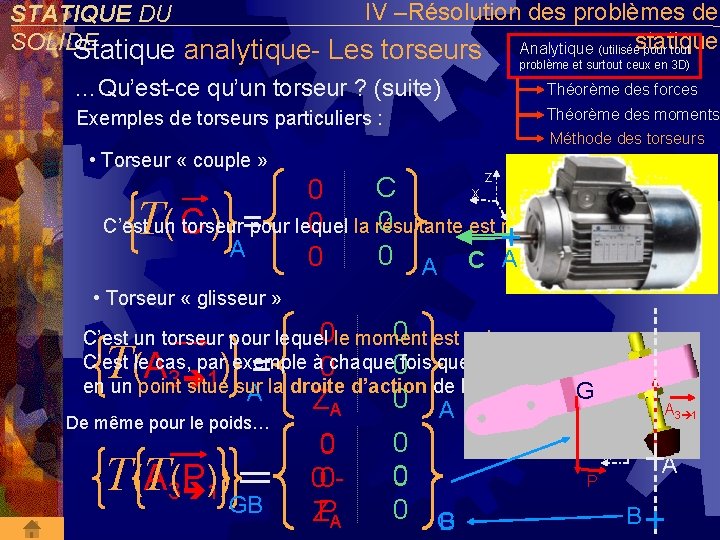 IV –Résolution des problèmes de STATIQUE DU SOLIDE Analytique (utiliséestatique pour tout Statique analytique-