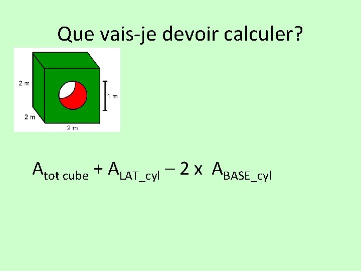Que vais-je devoir calculer? Atot cube + ALAT_cyl – 2 x ABASE_cyl 
