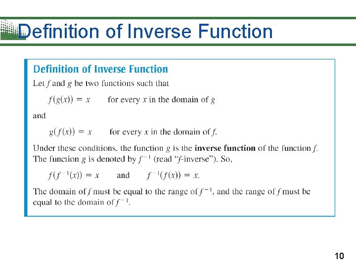 Definition of Inverse Function 10 