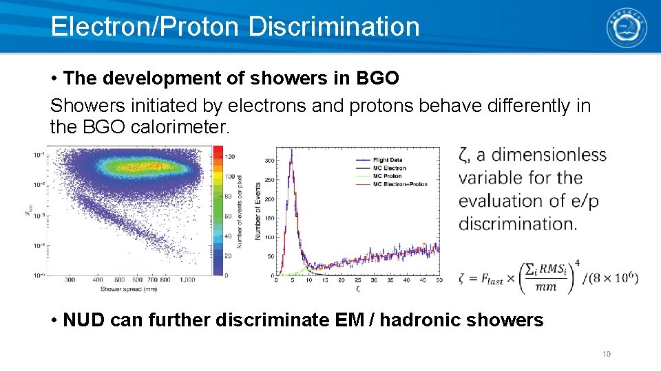 Electron/Proton Discrimination • The development of showers in BGO Showers initiated by electrons and