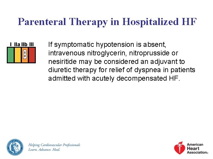 Parenteral Therapy in Hospitalized HF I IIa IIb III If symptomatic hypotension is absent,