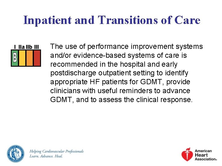 Inpatient and Transitions of Care I IIa IIb III The use of performance improvement