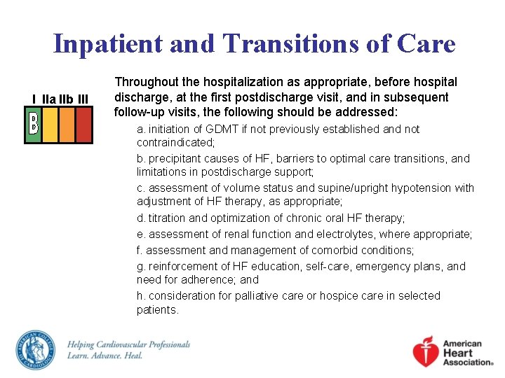 Inpatient and Transitions of Care I IIa IIb III Throughout the hospitalization as appropriate,