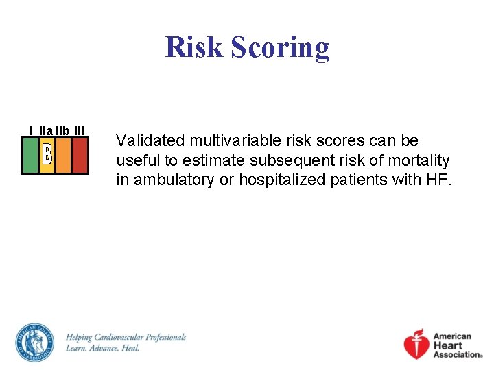 Risk Scoring I IIa IIb III Validated multivariable risk scores can be useful to