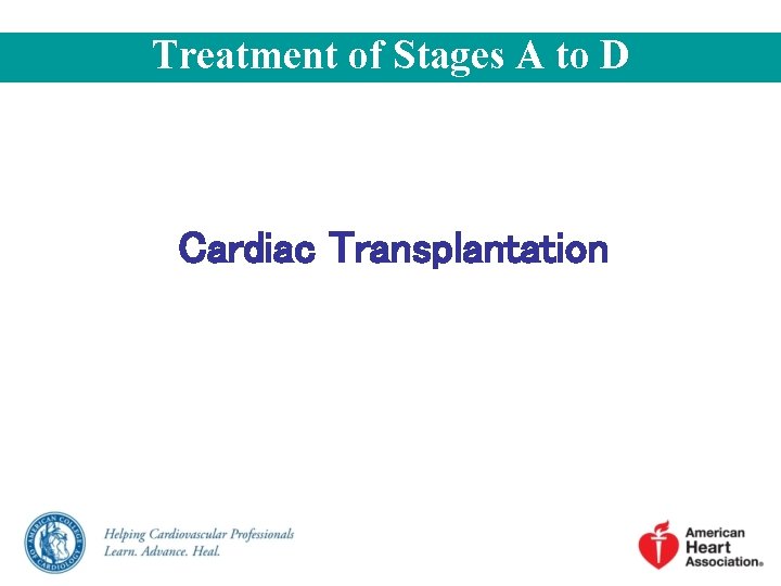 Treatment of Stages A to D Cardiac Transplantation 
