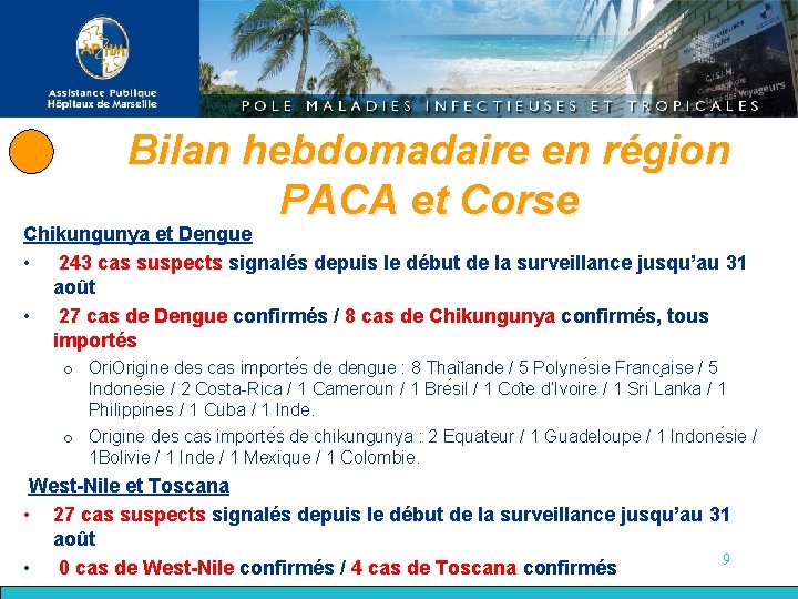 Bilan hebdomadaire en région PACA et Corse Chikungunya et Dengue • 243 cas suspects