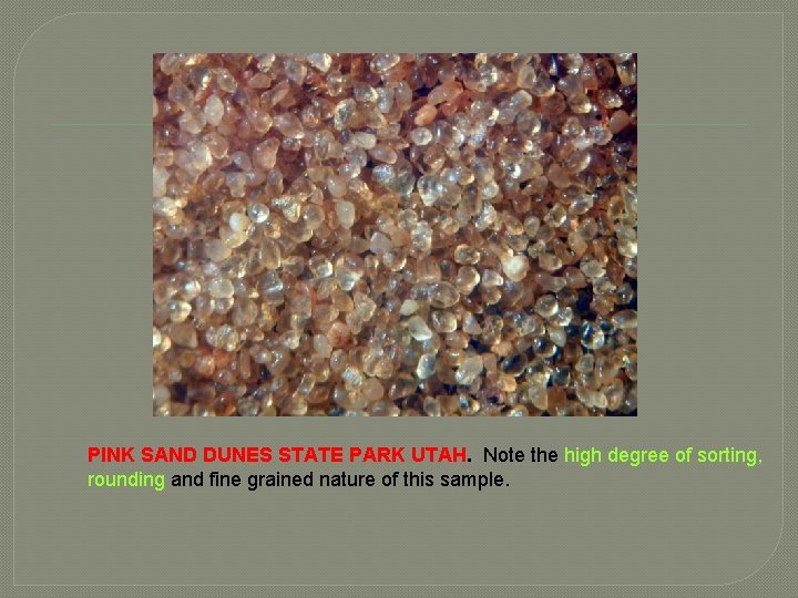 PINK SAND DUNES STATE PARK UTAH. Note the high degree of sorting, rounding and