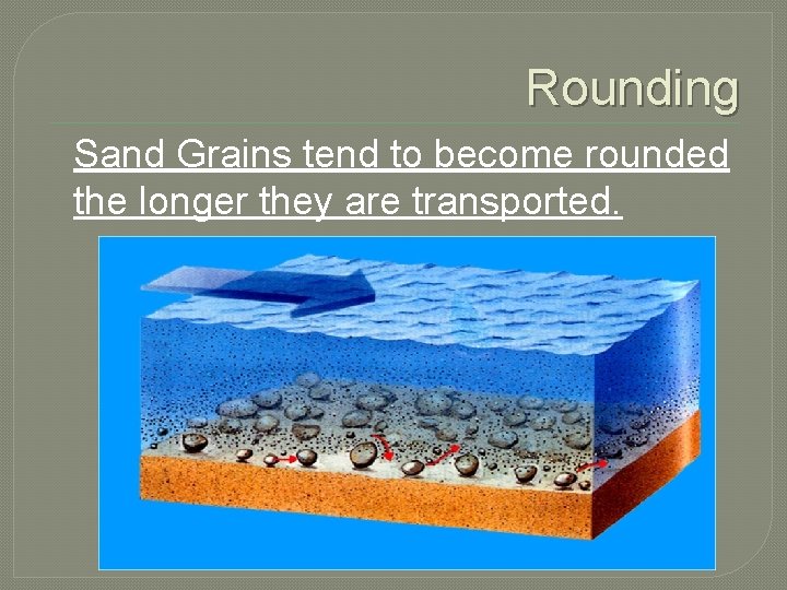 Rounding Sand Grains tend to become rounded the longer they are transported. 