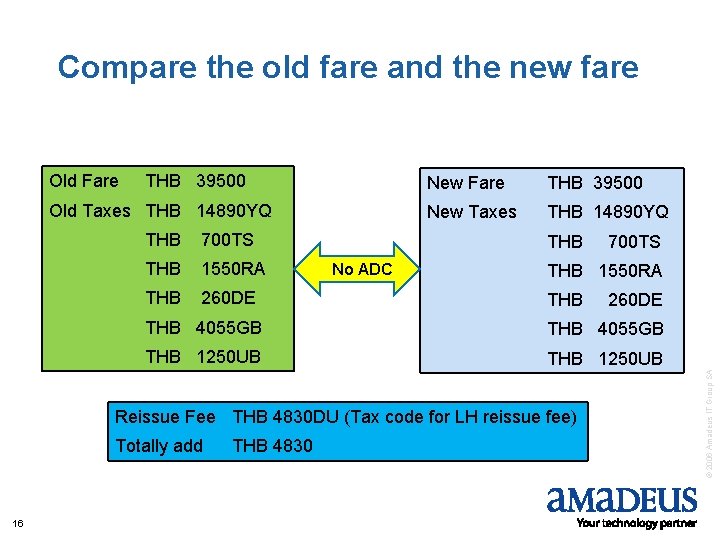 Compare the old fare and the new fare THB 39500 Old Taxes THB 14890