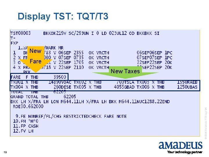 Display TST: TQT/T 3 New Fare © 2006 Amadeus IT Group SA New Taxes