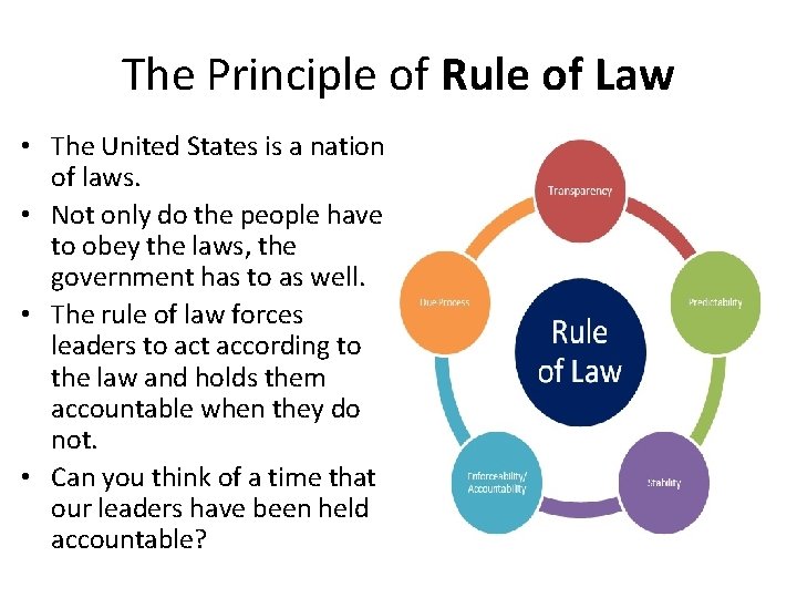 The Principle of Rule of Law • The United States is a nation of