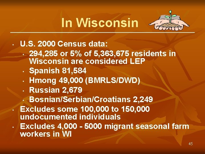 In Wisconsin • • • U. S. 2000 Census data: • 294, 285 or