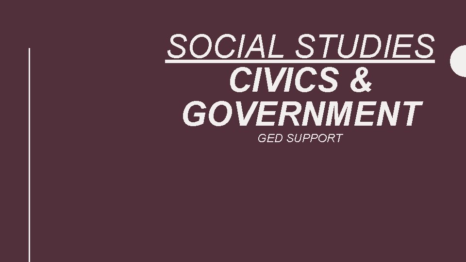 SOCIAL STUDIES CIVICS & GOVERNMENT GED SUPPORT 