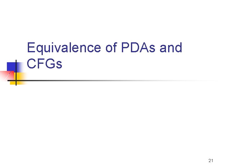 Equivalence of PDAs and CFGs 21 