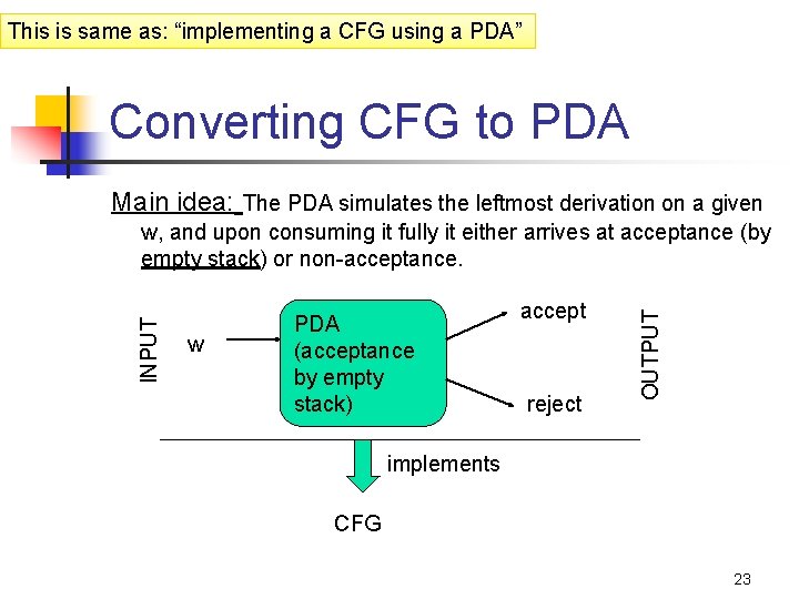 This is same as: “implementing a CFG using a PDA” Converting CFG to PDA