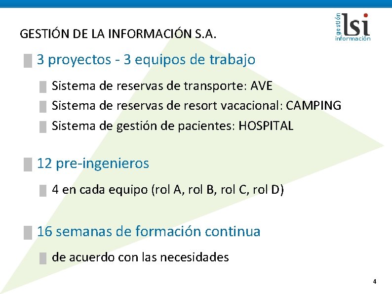 GESTIÓN DE LA INFORMACIÓN S. A. █ 3 proyectos - 3 equipos de trabajo