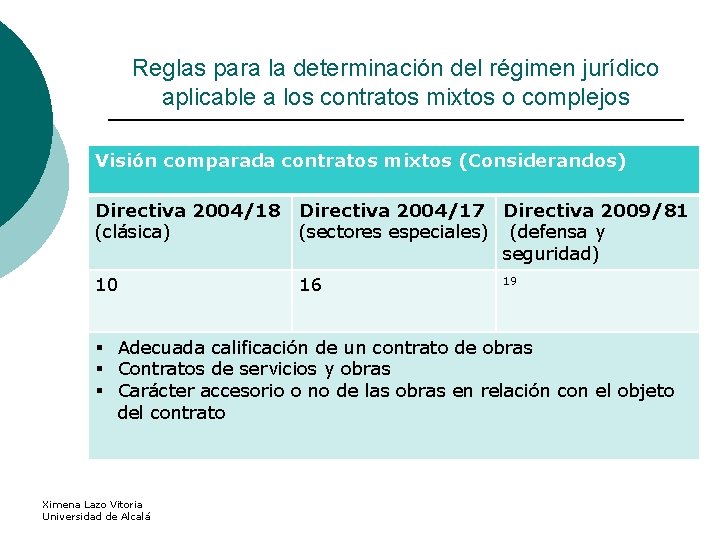 Reglas para la determinación del régimen jurídico aplicable a los contratos mixtos o complejos
