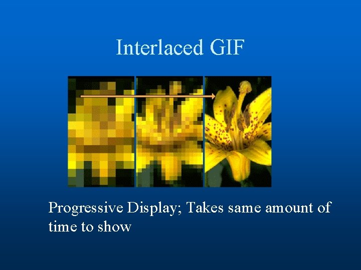 Interlaced GIF Progressive Display; Takes same amount of time to show 