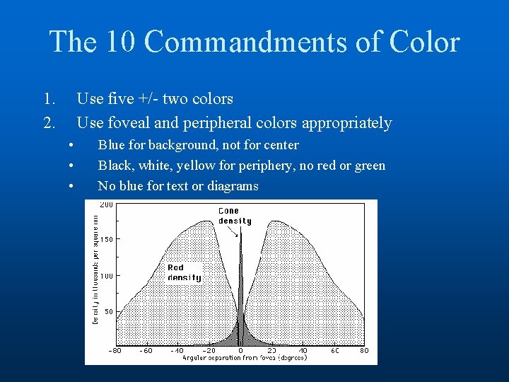 The 10 Commandments of Color 1. 2. Use five +/- two colors Use foveal