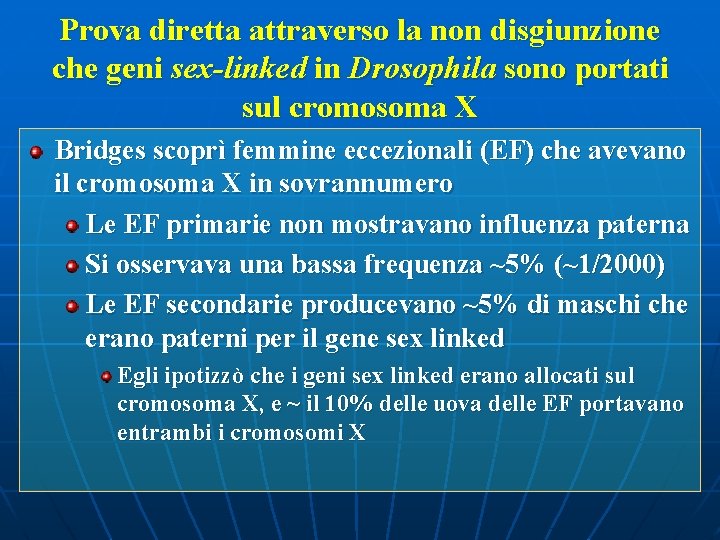 Prova diretta attraverso la non disgiunzione che geni sex-linked in Drosophila sono portati sul