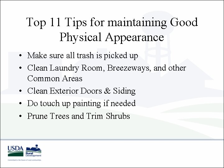 Top 11 Tips for maintaining Good Physical Appearance • Make sure all trash is Top 11 Tips for maintaining Good Physical Appearance • Make sure all trash is