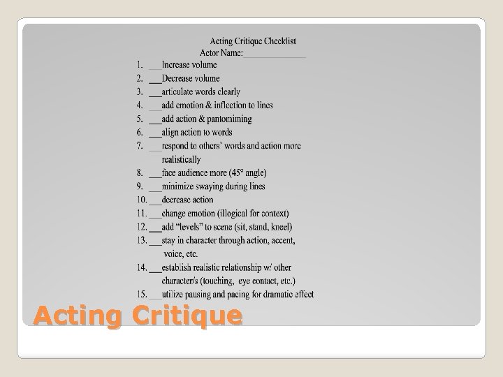 Acting Critique Acting Critique
