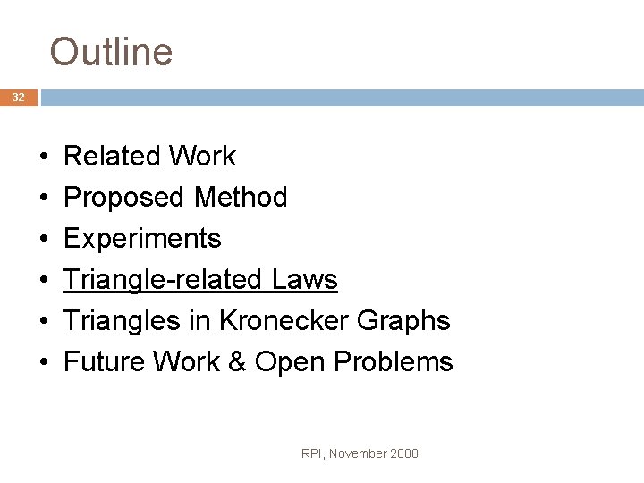 Outline 32 • • • Related Work Proposed Method Experiments Triangle-related Laws Triangles in